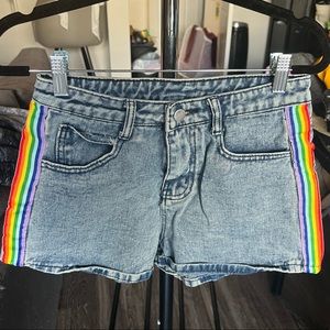 Rainbow Pride Denim Shorts High Waisted Rise, Size Small